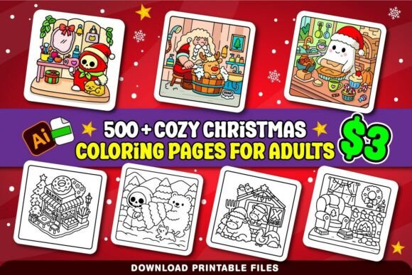 Download Cozy Christmas Coloring Pages for Adults Bundle - Bundle Collection