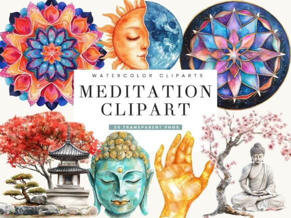 Download Watercolor Meditation Clipart Bundle - Bundle Collection