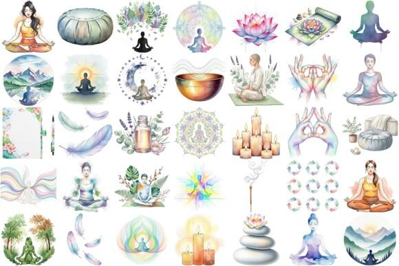 Download Watercolor Meditation Clipart Bundle - Bundle Collection
