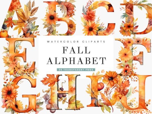 Download Watercolor Fall Alphabet Clipart Bundle - Bundle Collection