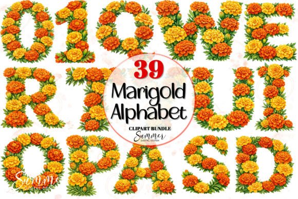Download Marigold Alphabet Floral Clipart Bundle - Bundle Collection