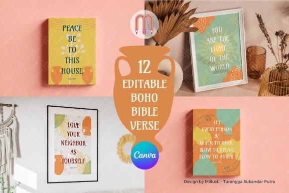 Download 12 Editable BOHO Bible Verse Art - Canva - Bible verse art Collection