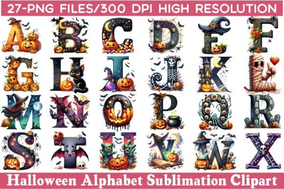 Download Halloween Alphabet Sublimation Clipart Bundle - Bundle Collection