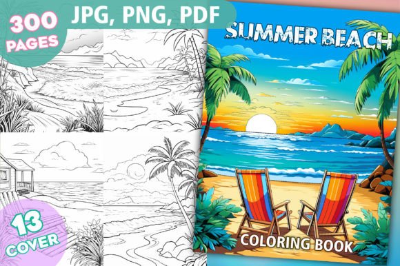 Download Summer Beach Coloring Page Bundle for Adults - Bundle Collection