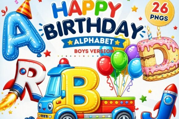 Download Birthday Alphabet PNG Bundle | 26 Boys - Bundle Collection