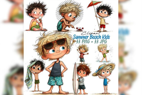 Download Whimsical Summer Boys Clipart Set - Boys Collection